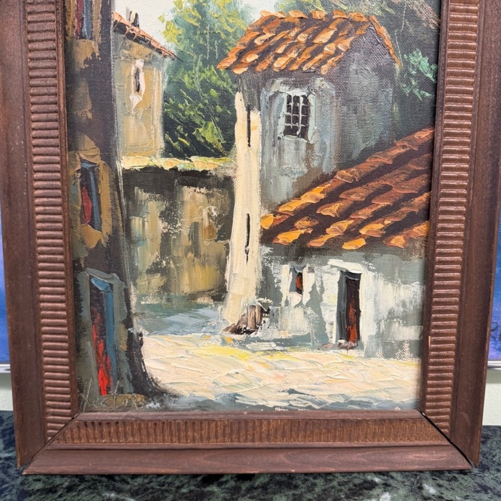 Framed Village Landscape Oil Painting in French country - Picture 4 of 7